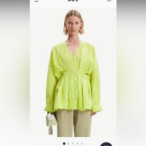 SAMSOE Neon Green Button-Up Top
